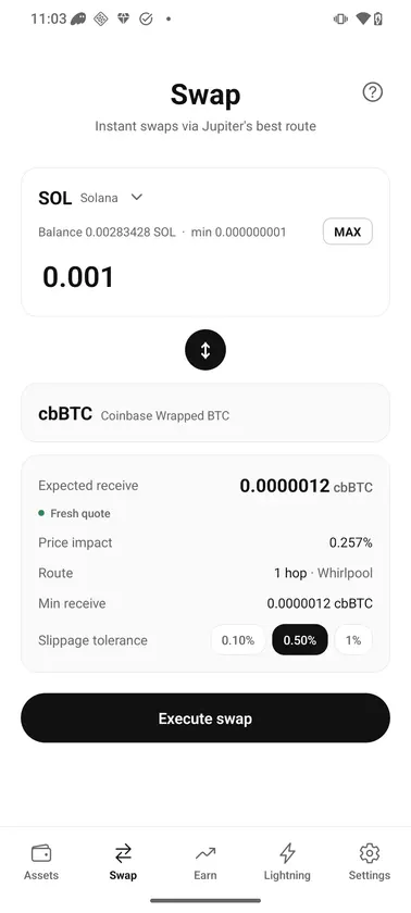 Solana cbBTC screenshot 2